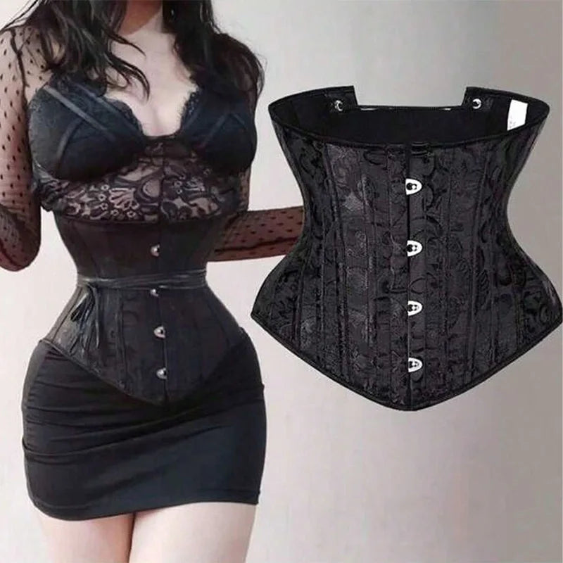 24 Steel Bones Waist Trainer Corset Belt Abdominal Binder Shapewear Short Underbust Corset With Thong