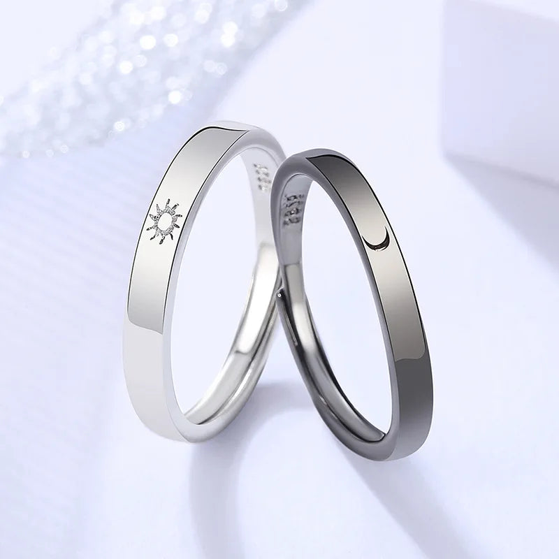 SC New Style Trendy Silver Black Couple Rings Gift Stylish Moon Sun Rings Fashion Valentine's Day Rings for Couple