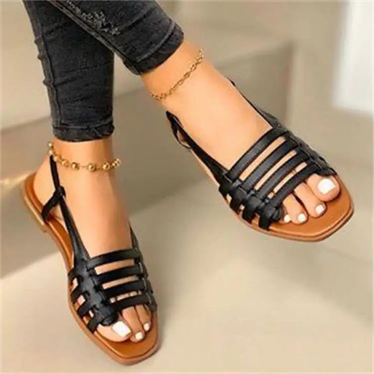 Wholesale New Roman Beach Flat Women's Sandal Plus Size Slipper Open Toe Leather Lining Lightweight Anti-Slippery Summer Indoor
