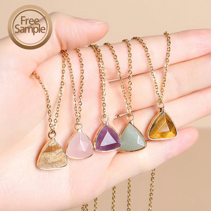 SSeeSY Wholesale Hot Custom Design Fashion Jewelry Necklace Natural Jade Triangle Pendant Brass Copper Necklace Gift for Women