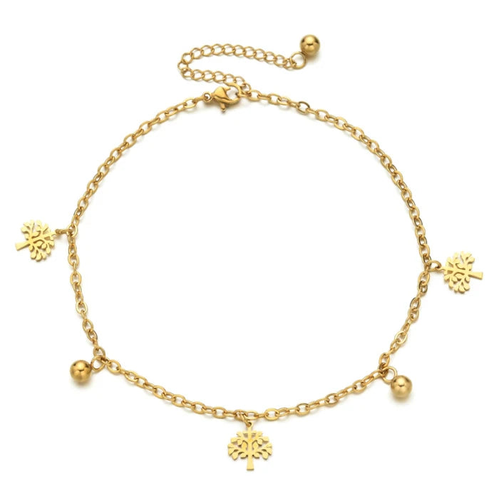 Summer Fashion Foot Leg Bells Anklet Jewelry 18k Gold Plated Cheap Wholesale Stainless Steel Tree of Life Charm Anklet for Women