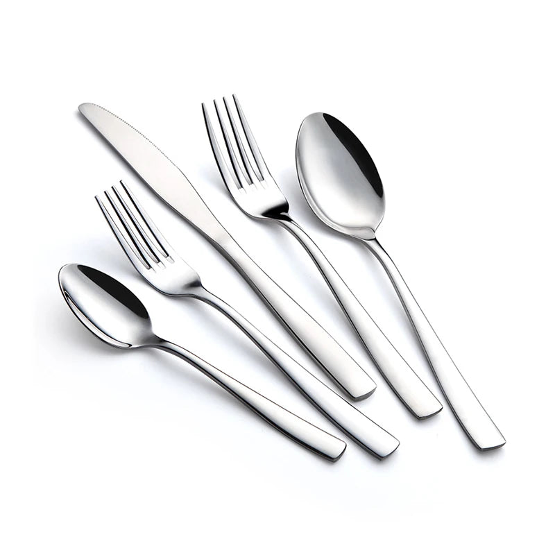 Factory Price Luxury Silver Stainless Steel Cutlery Set Modern Flatware Including Spoon Knife Embossed Dessert Wholesale Bulk