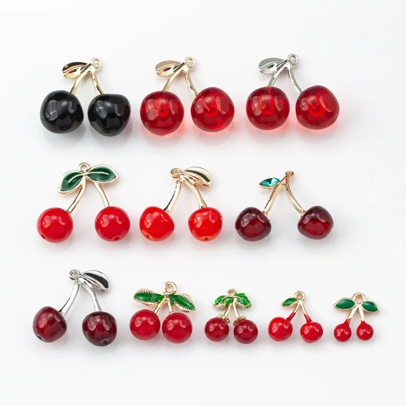 New Design 11-31mm 3D Fruit Red Cherry Pendant Alloy Oil Dripping Dangle Charm for DIY Keychain Earrings Bag Jewelry Accessories