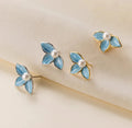 New Design 925 Sterling Silver Faux Pearl Blue Dripping Flower Dainty Stud Earrings for Women Girls Cute Jewelry M02375