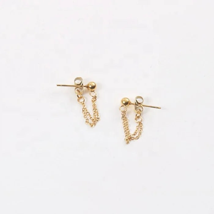 Cut Girl 3 Chains Tassel Stub and Hoop Stainless Steel Earrings