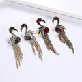 Personality Statement Claw Chain Animals Stud Earrings Women Sparkle Rhinestone Crystal Bird Tassel Earrings