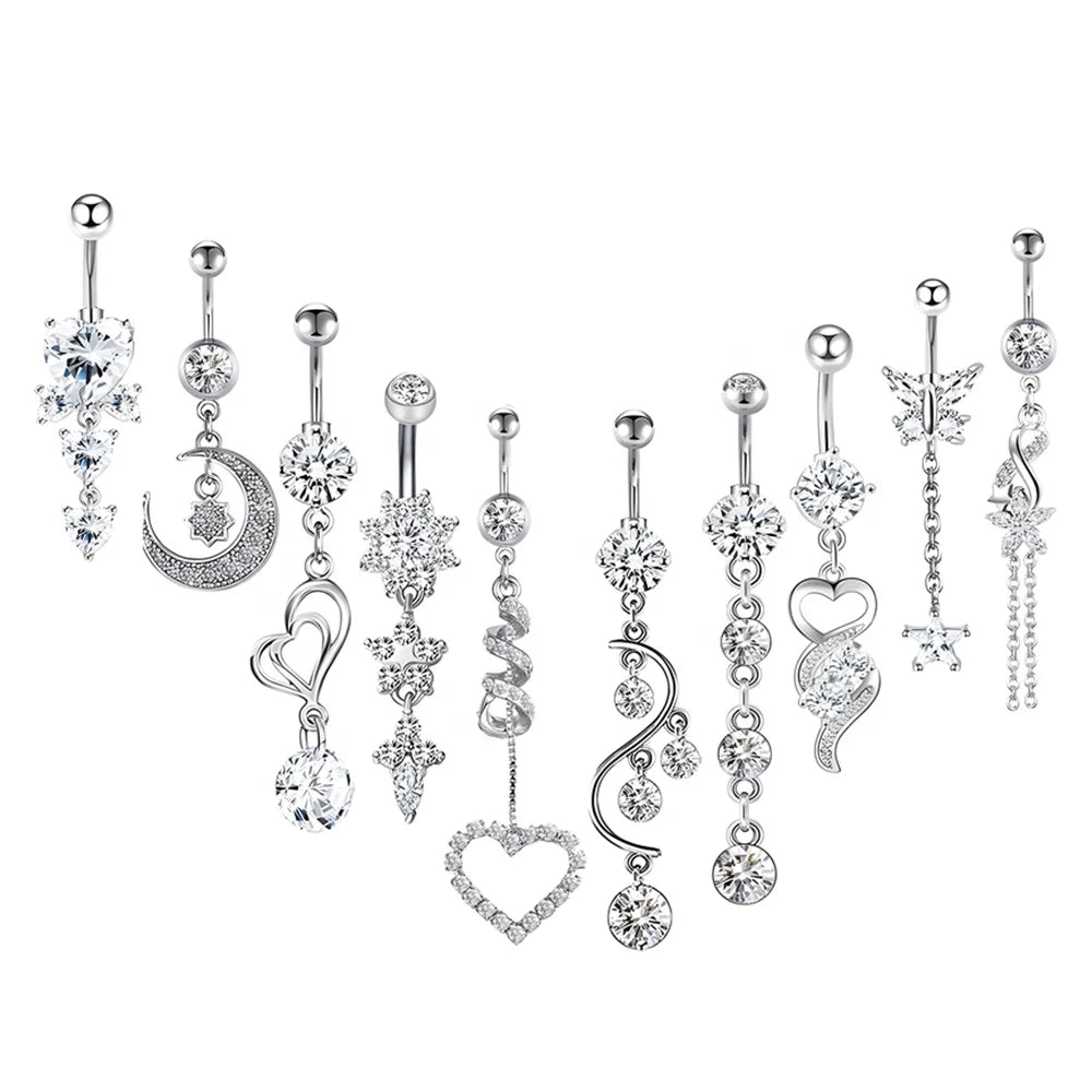 Surgical Steel Hanging Belly Rings New Trend Women Navel Piercing Jewelry Wholesale Zircon Pendant Belly Ring Piercings