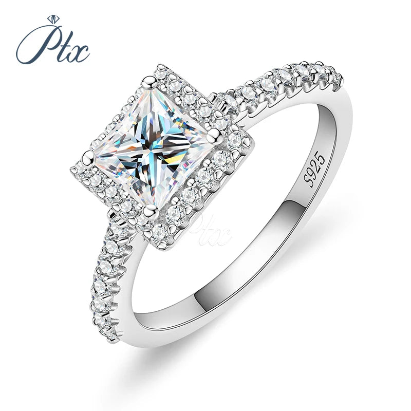 Princess Cut Moissanite halo Design VVS 1 Carat Engagement 925 Silver Diamond Woman Moissanite Ring