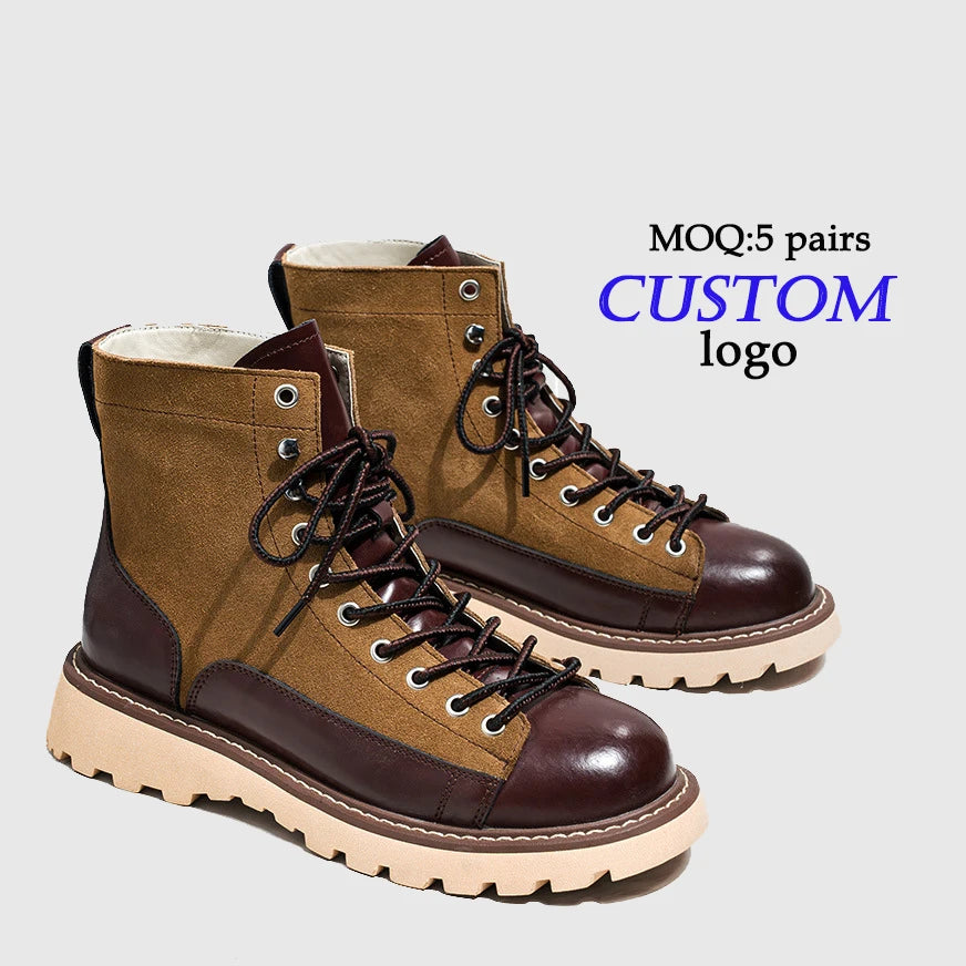 British Retro Casual Suede Leather Platform Chunky High Top Western Soft Ankle Mid Calf Chukka Moto Boots Men