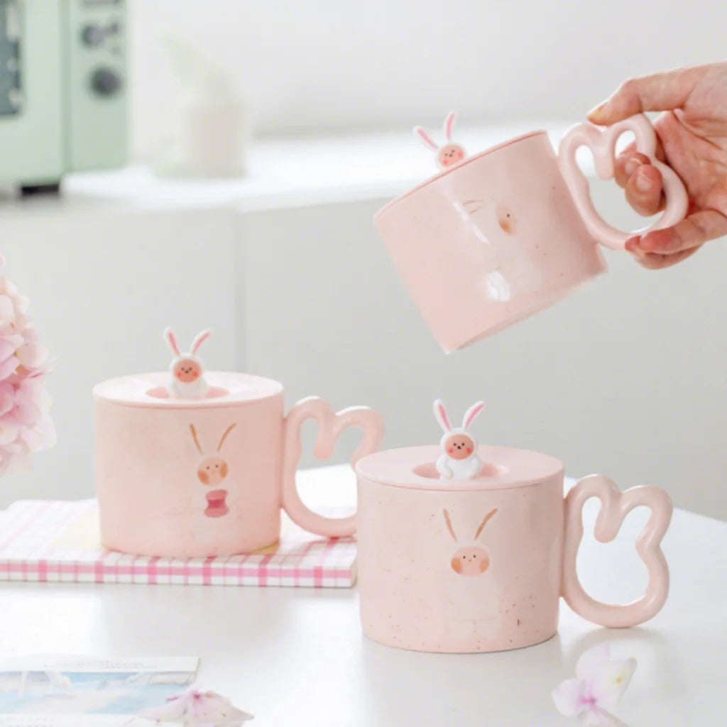 Cute Rabbit Ceramic Cup with Cover Mug Female Design Carrot Coffee Cup Breakfast Cup Office