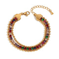 Waterproof Shiny Colorful Cubic Zirconia Stainless Steel Bead Tennis Bracelet Golden Luxury Fashion Jewelry