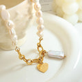 European and American Ins Net Red With the Same Half Pearl Half Chain Necklace Geometric Pendant Necklace Women's Necklace