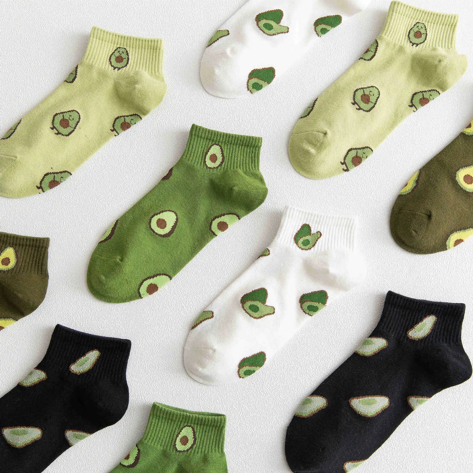 100% Cotton Women's Summer Ankle Short Socks Cute Floral Avocado Print Breathable and Anti-Slip Knitted Techniques