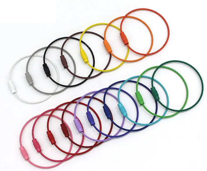 GC220847 1.5*150mm Colorful Screw Locking Stainless Steel Wire Car Keychain Cable Rope Key Holder Keyring Key Chain Rings Cable