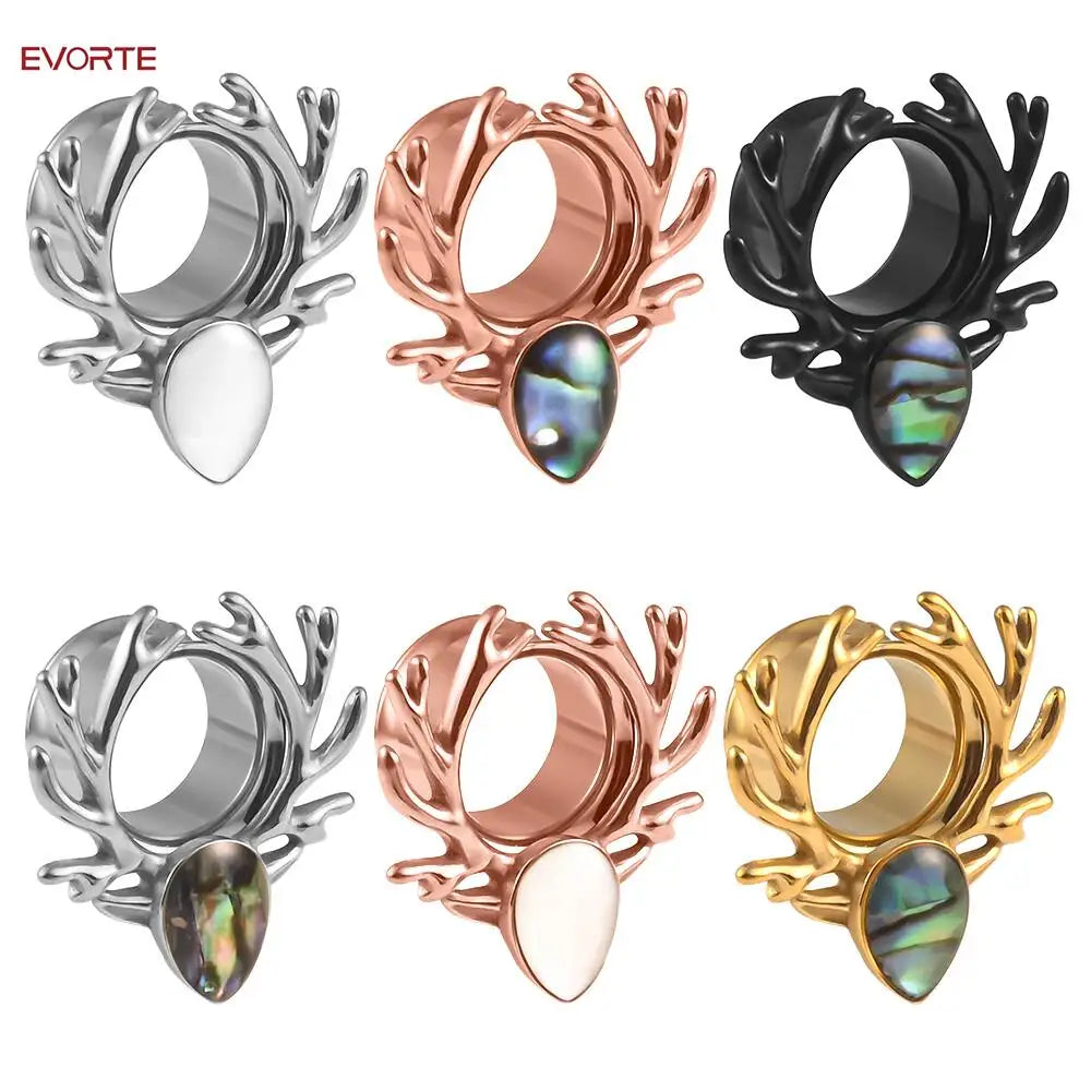 Evorte Fashion Stainless Steel Opal Ear Plug Flare Flesh Tunnel Body Piercing Jewelry Ear Gauges Ear Expander Stretching Kit