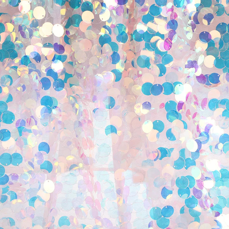 Wholesale Luxury Polyester Glitter Mermaid Fish Scales Colorful Dangling Drop Embroidered Sequins 18mm Fabric Dress Party