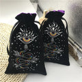 Satin Lined Luxury Embroidered logo Black Velvet Drawstring Bag for Tarot
