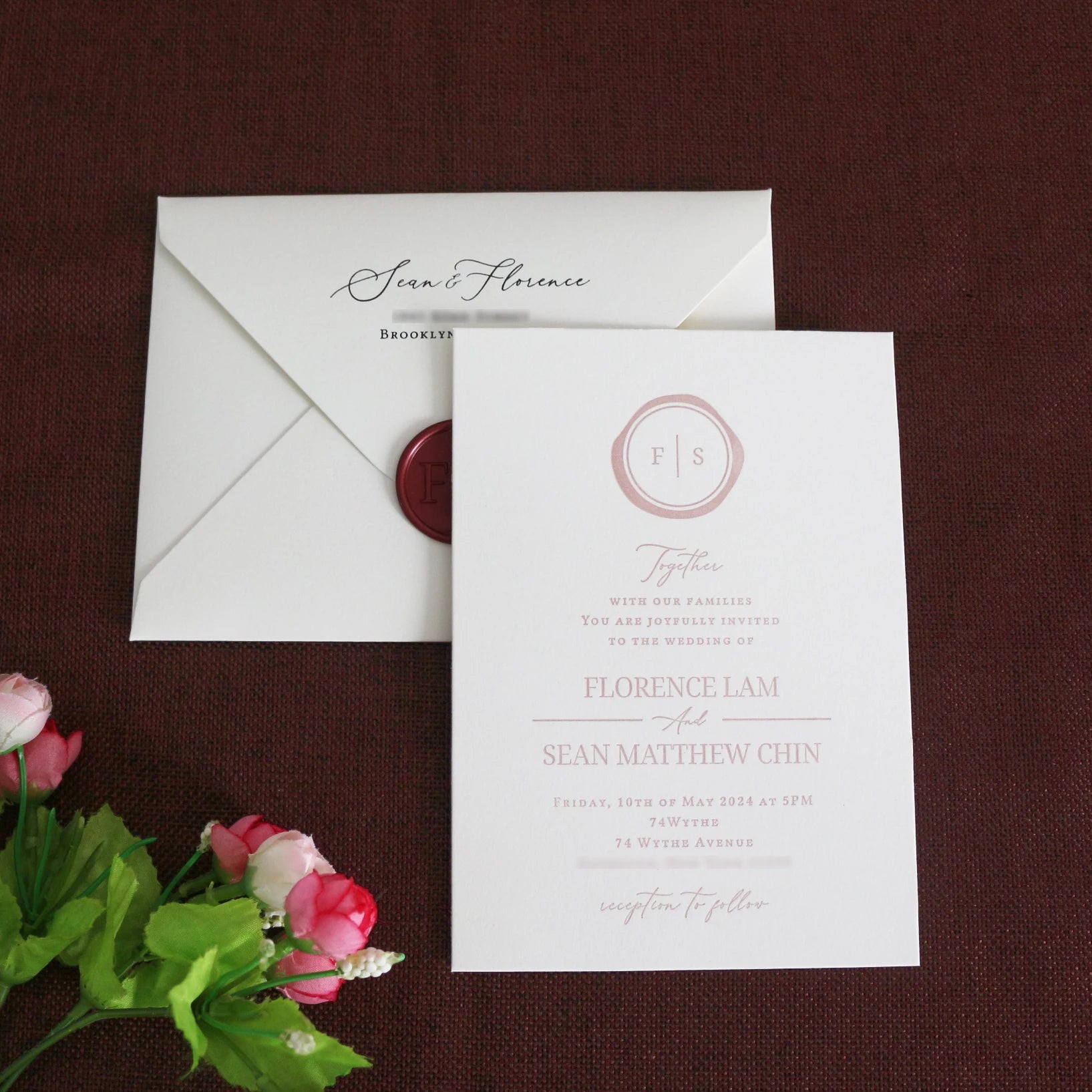 Rustic Design Cotton Paper Cards Gold Foil and Letterpress Wedding Invitations With Wax Seal and RSVP Cards