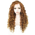 Ebingoo Brown Lace Front Wig for Women Honey Blonde Light Short Curly Synthetic Caramel Hair Small