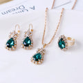 2020 Hot Women Costume Jewelry Gold Wedding Bridal Earrings Ring Rhinestone Geometric Necklace Jewelry Set
