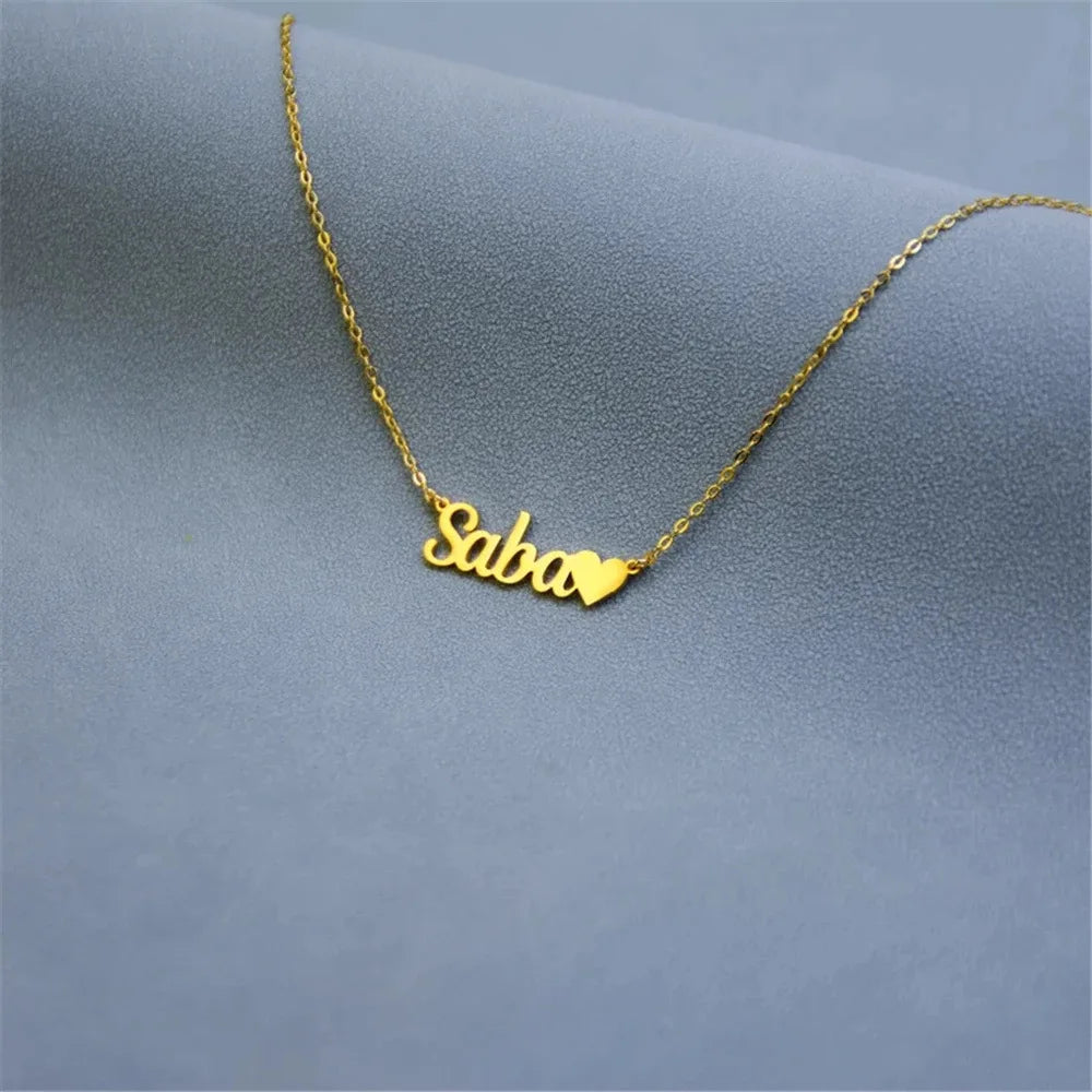 Personalised 18k Gold Filled Heart Stainless Steel Custom Name Necklace Name Plates Pendant Tarnish Free Jewelry for Women