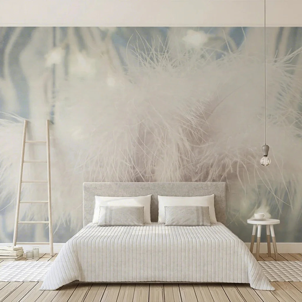 Soft and Light White Feathers Adhesive Wallpaper