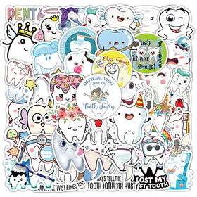 50Pcs Cartoon Tooth Oral Health Graffiti Stickers for Children Book Wall Decor Vinyl Teeth Protection Theme Sticker
