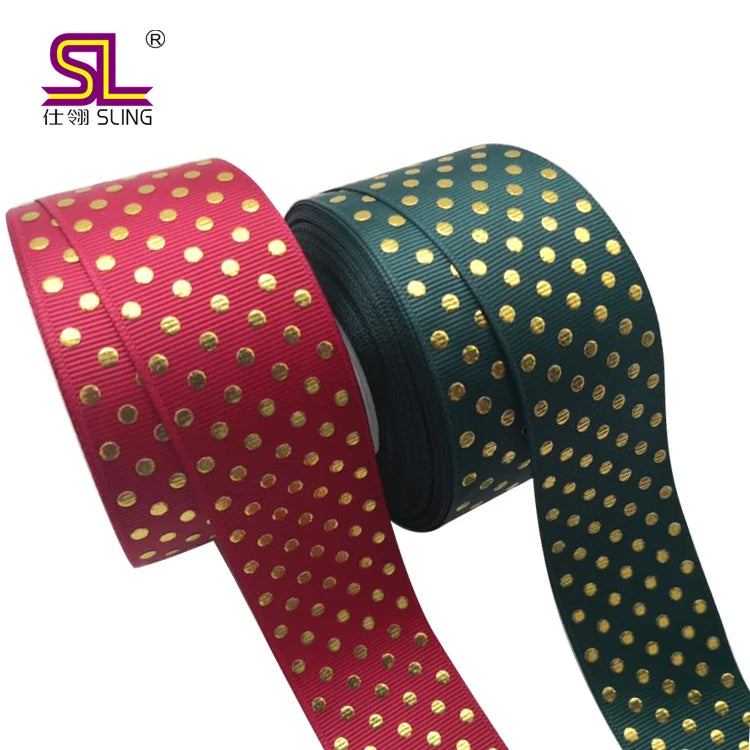 Custom Printed Gold Foil Polka Dot Grosgrain Ribbon 38mm