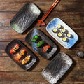 Japanese 8inch Porcelain Long Sushi Plate Ceramic Rectangle Stone Grain Dish