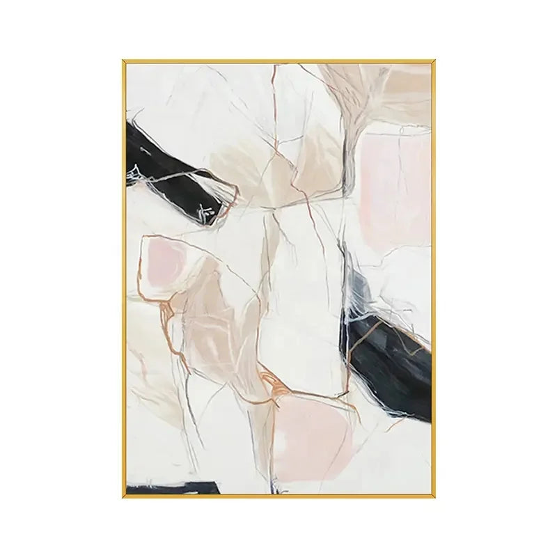 Abstract White Black Pink Hand Painted Oil Painting and Wall Arts Classic Modern Picture for Living Room Decoration