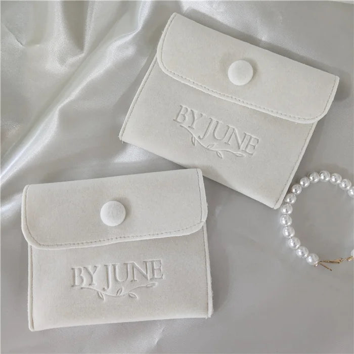 Custom Beige Velvet Jewelry Packing Velvet Cover Bag Double Velvet Jewelry Bag Envelope Pouch Button Pouch