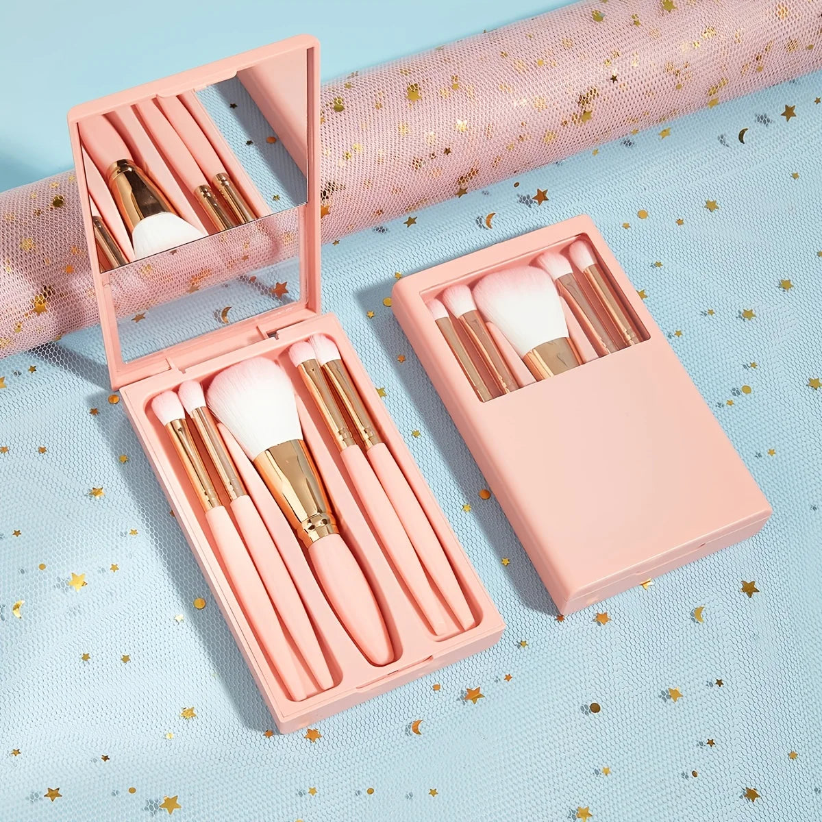 Beauty Planet Wholesale 5pcs Makeup Brushes Synthetic Cosmetic Vegan Powder Foundation Concealer Eyeshadow Brush Set with Mirror