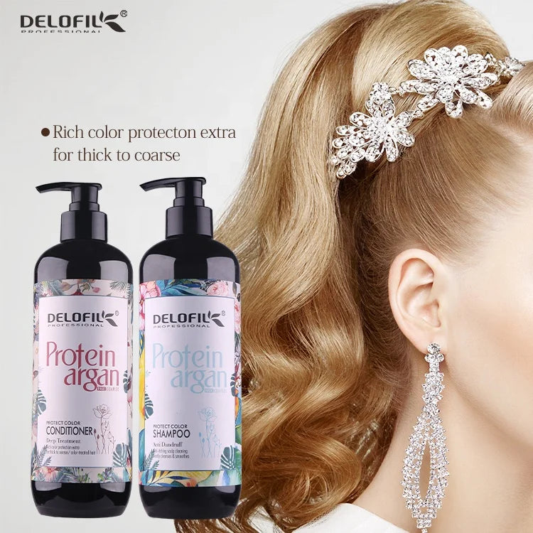 DELOFIL Color Protect Hair Shampoo and Conditioner Set 500ml 800ml Protein Argan Oil for Damaged Dye Hair