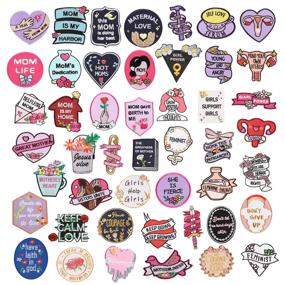 Hot Sale New Women Right Feminism Movement Mother's Day Mom Theme Iron on Embroidered Fabric Patches for Clothing