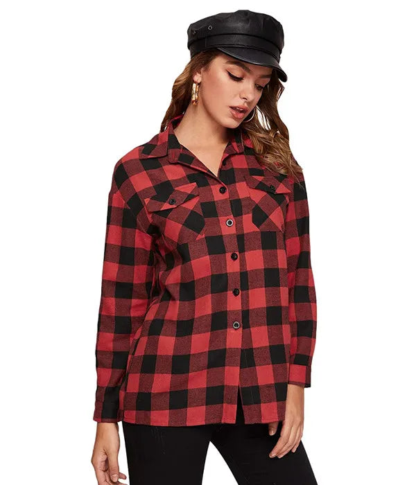 Hot Selling Flannel Women Long Sleeve Casual Plaid Cotton Shirt