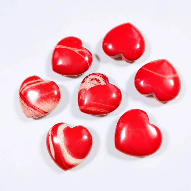 Natural Puffy Birthday Gemstone Red Jasper Heart Stones Crafts