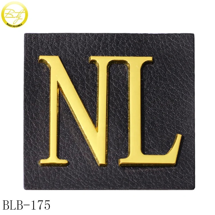 Custom square Shape Pu Badge Maker Embossed Gold logo Metal Leather Patch Sewing for Men Jacket