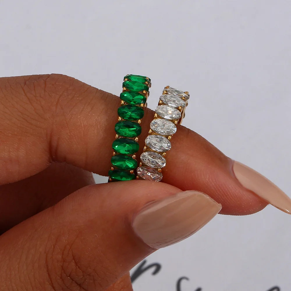 Hotsale 18k Gold Plated Rainbow Cubic Zirconia Oval Round Cz Finger Ring for Women