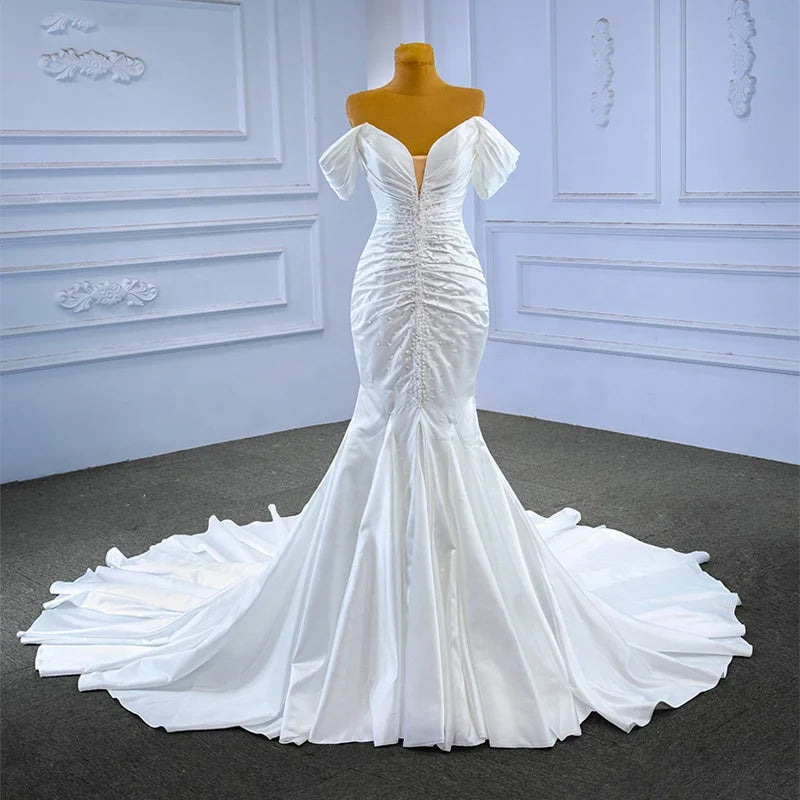 Jancember 222133 Soft Satin Off Shoulder Sweetheart Wedding Mermaid Dresses Gowns