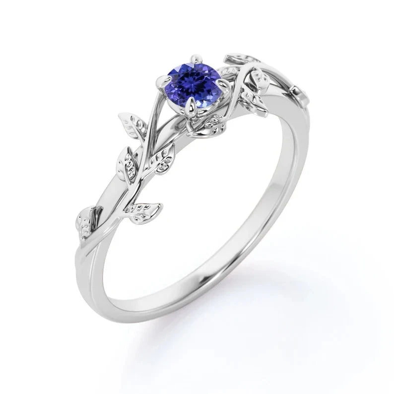 Dainty Vintage Natural Tanzanite Promise Ring Solitaire Tanzanite Ring Nature Inspired Stacking Ring