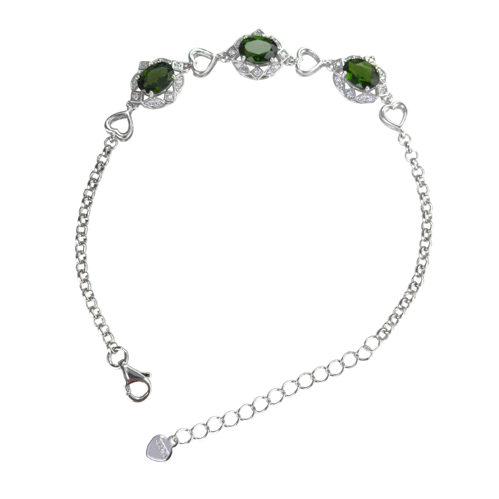 Factory Wholesale Rhodium Plated 925 Sterling Silver Oval Cut Natural Diopside Bracelet for Women Gift Daily Wear