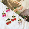 18K Gold Plated Fruit Earring 3D Green Leaf Red Cherry Charm Tassel Drop Stud Earrings Fashion Jewelry Earrings