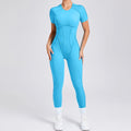 European American Autumn Winter Three-dimensional Backless Tight Sports Bodysuit Short-Sleeved Yoga Jumpsuit Spandex/Nylon Plus