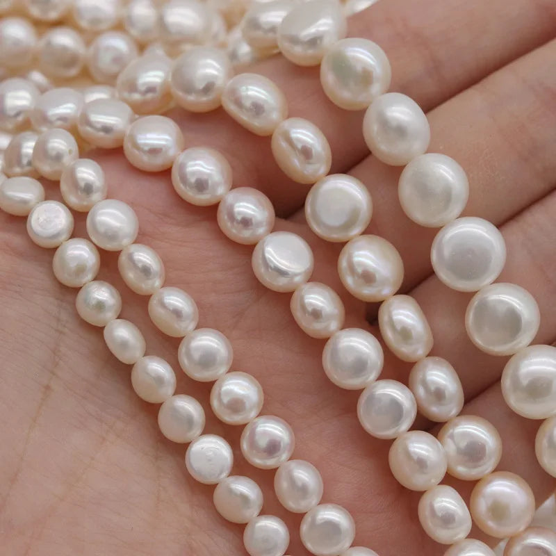 White High Luster Natural Freshwater Pearl Button Shape  Wholesale Freshwater Pearl in Strand for Diy Jewelry Making