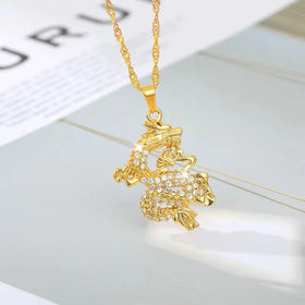 High Quality Stainless Steel 18K Gold Trendy Wedding & Party Good Luck Animal Chinese Dragon Pendant Necklace