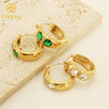 18K Gold Plated Women Fashion Jewelry Stainless Steel Cubic Zirconia Green Stone Hoop Earrings