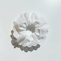 Girls French Hair Tie Big Double Hollow White Lace Hair Scrunchies with Ruffle for Daily Holiday Decoration