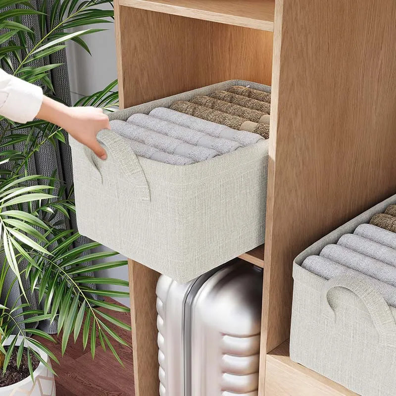 Foldable Steel Frame Storage Box Home Desktop Storage Basket with Bamboo Knots & PP for Clothing Wardrobe Toys Snacks