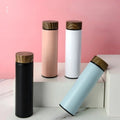Double Wall Stainless Steel Insulated Vacuum Flask Hot Cool Drinking Water Bottle with Wooden Grain Color Lid