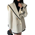 Wholesale 2025 Autumn French Navy Collar Contrast Double Breasted Loose Large Pocket Long Sleeve Warm Woolen Women's Coat